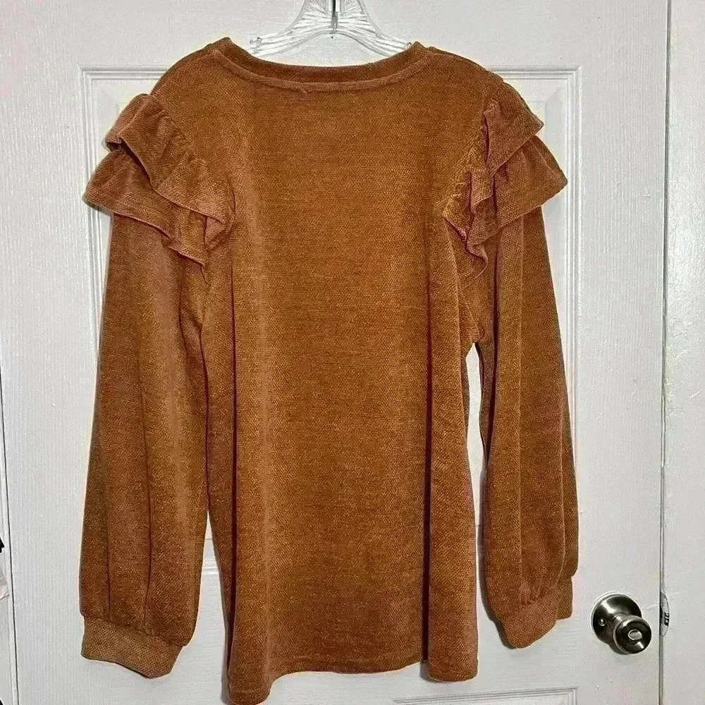 NWOT HAYDEN L.A. Ruffle Shoulder Caramel Knit Top | size 1XL - Picture 3 of 7